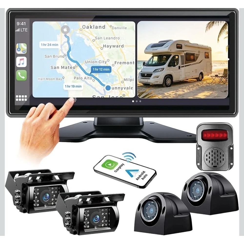 RVInWest 10.36in RV Backup Camera System 4 Cameras CarPlay Android Auto
